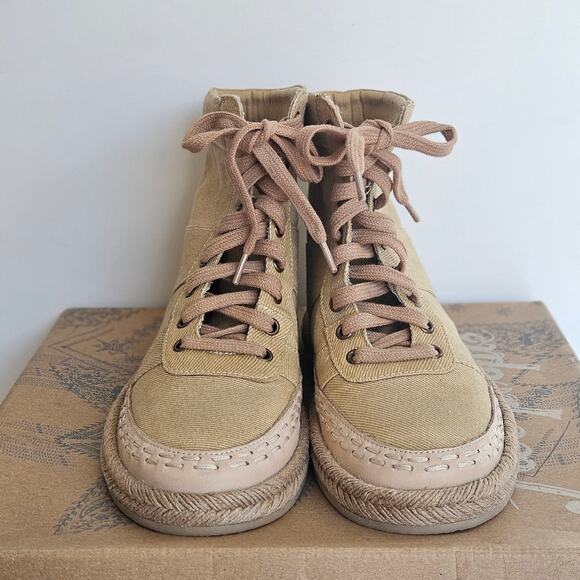 Free People NEW Menorca Lace Up Boots Size 6 Tan Canvas Espadrille Comfort - Picture 11 of 13